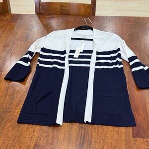 NWT Pointelle Navy and White Striped Cardigan